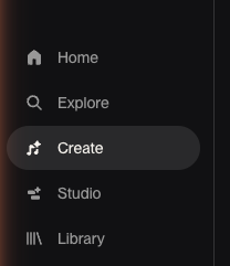 SUNOの画面メニューにあるCreateボタン